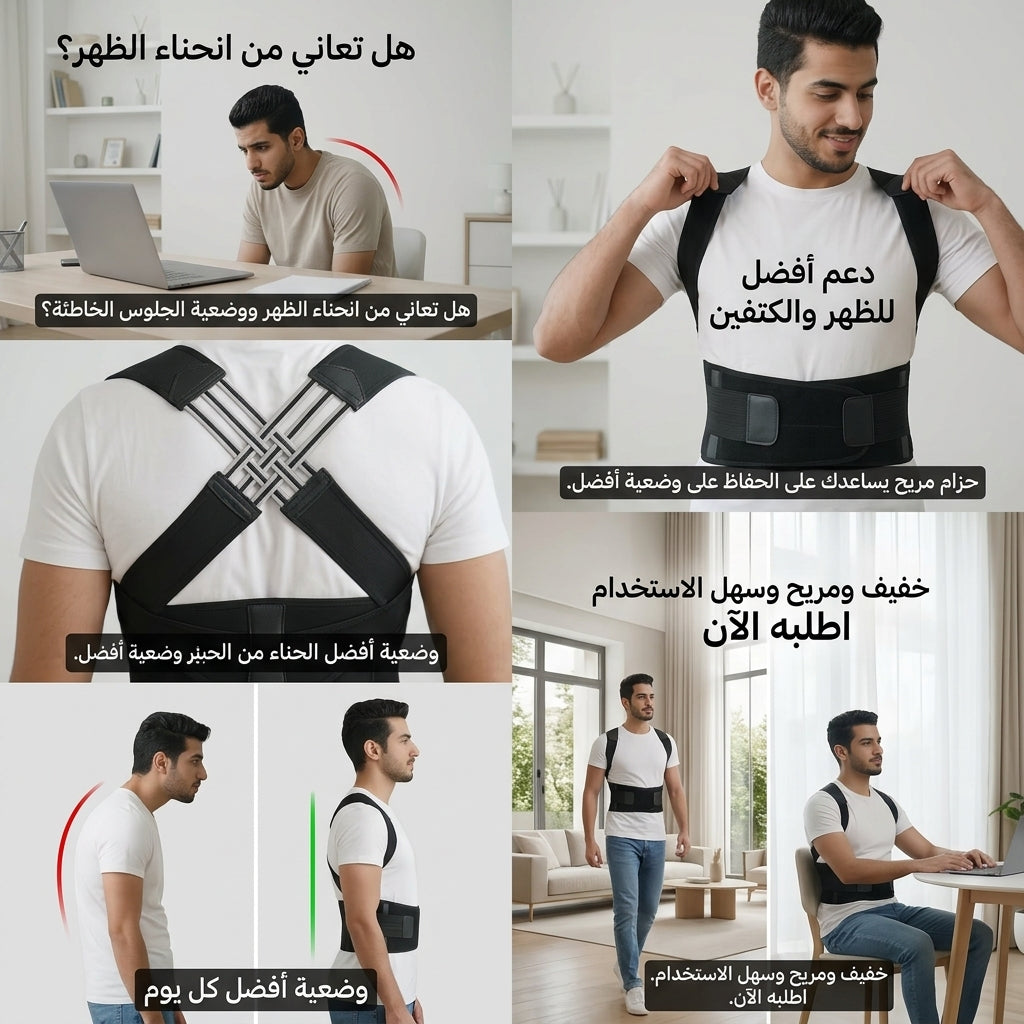 مشد دعم الظهر والكتفين – حزام مريح للجلوس الطويل